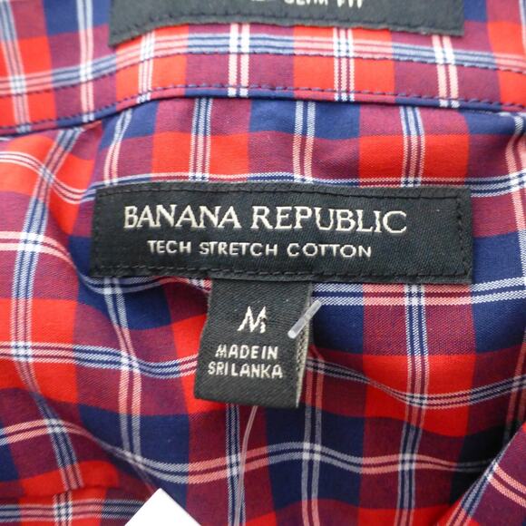 Banana Republic Shirt Mens Medium Slim Fit Tech Stretch Button Up Red Plaid NWT - Picture 4 of 12